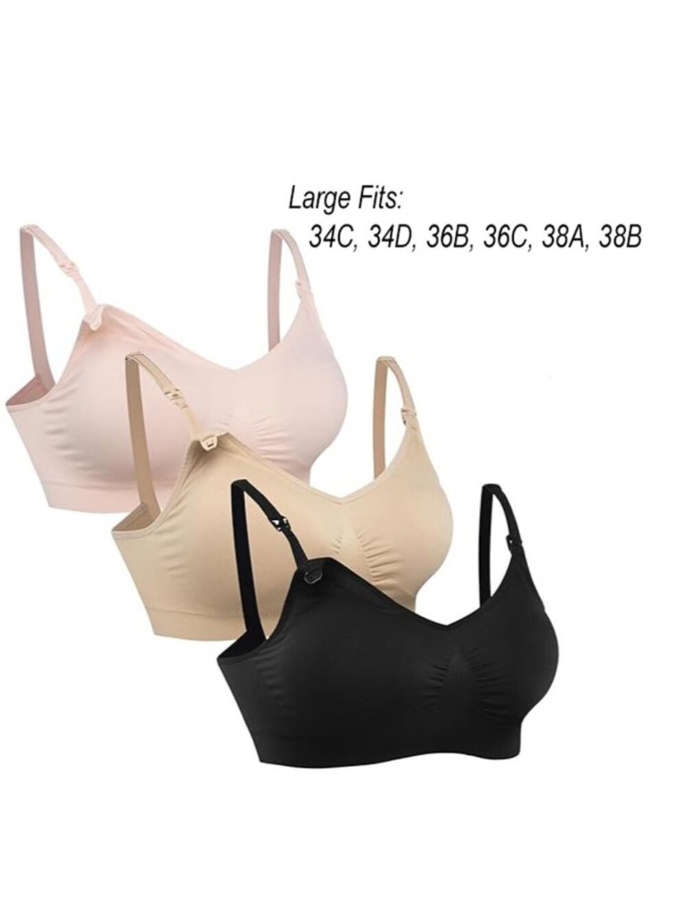HOFISH 3 Pack Full Bust Seamless Nursing Maternity Bra Size Large Pink Black Tan